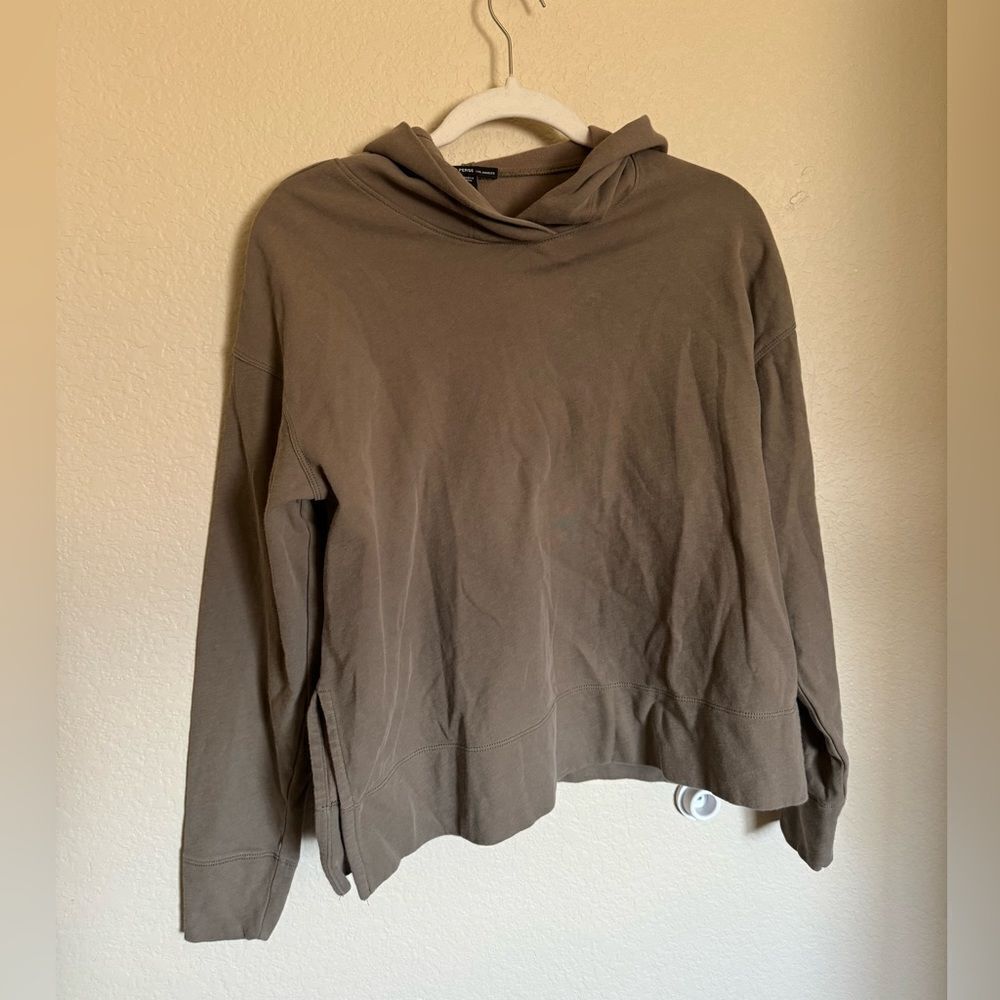 James Perse Brown Oversized Cropped‎ Sweatshirt Hoodie Side Slit Sz Small